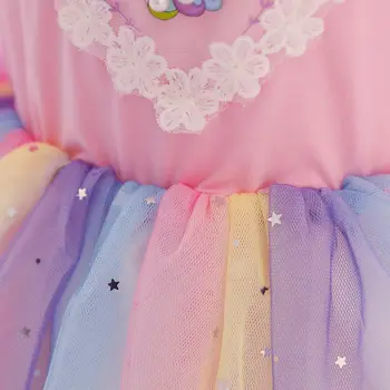  2021 Nova haljina za djevojčice s dugim rukavima Haljina za party u čast rođenja Jednoroga Dječja haljina sa letenje rukava Prelijeva čipkan haljina princeza sa šljokicama