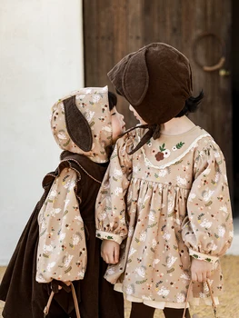  Haljina s кукольным ovratnikom za djevojčice, Nježan cvjetni vez, Dječje Nova zimska retro košulja, digitalni ispis