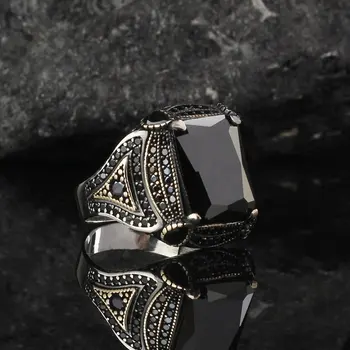  Prsten od 925 sterling Srebra za Muškarce Cirkon je Kamen Modni Nakit Vintage Dar Oniks Aqeq Gospodo Prstena Svih Veličina