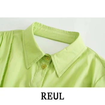  REUL Za 2021 Ženska moda s kravatom-leptir Nabrane zelene bluze Vintage ulični ženske košulje na zakopčane s otvorenim leđima Blusas Šik vrhovima
