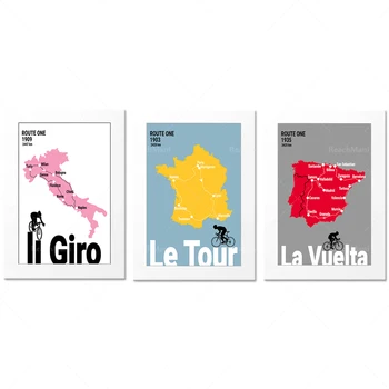  Set za ispis bicikala, velika karta turističke rute, umjetnički plakat za ispis darove na biciklima